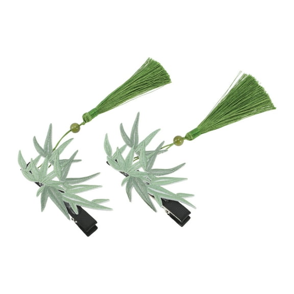 Unique Bargains 2 Pcs Hair Clip Grace Bamboo Leaf Tassels Duckbill Clip Green