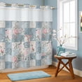 thumbnail image 5 of No Hook Shower Curtain with Built-In Rings, Pink Floral Washable Waterproof Fabric Curtain with Mesh Top Window for Bathroom, Blue Splicing 72"x72", 5 of 8