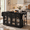 Black, variant on Homy Casa 65.2" Kitchen Island with Storage, Drop Leaf, Power Outlet and Arched Glass Doors, Walnut Brown