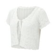 thumbnail image 4 of BODOAO Women's Summer Short Sleeve Cropped Crochet Cardigan Tie Front Open Knit Bolero Shrug Lightweight for Casual Beach Vacation Hollow Knit Top Solid Color Slim Top Blouse White M, 4 of 9