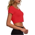thumbnail image 5 of Crunowin Women’s Casual Crop Top, Soft Breathable Round Neck Short-Sleeve Summer Lightweight Tee Red Free Size, 5 of 6