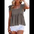 thumbnail image 2 of Blusa Informal de Mujer con Cuello Cuadrado, Volantes, Mangas y Peplum, Estilo Babydoll, Sin Mangas, Gris XXXL, 2 of 9
