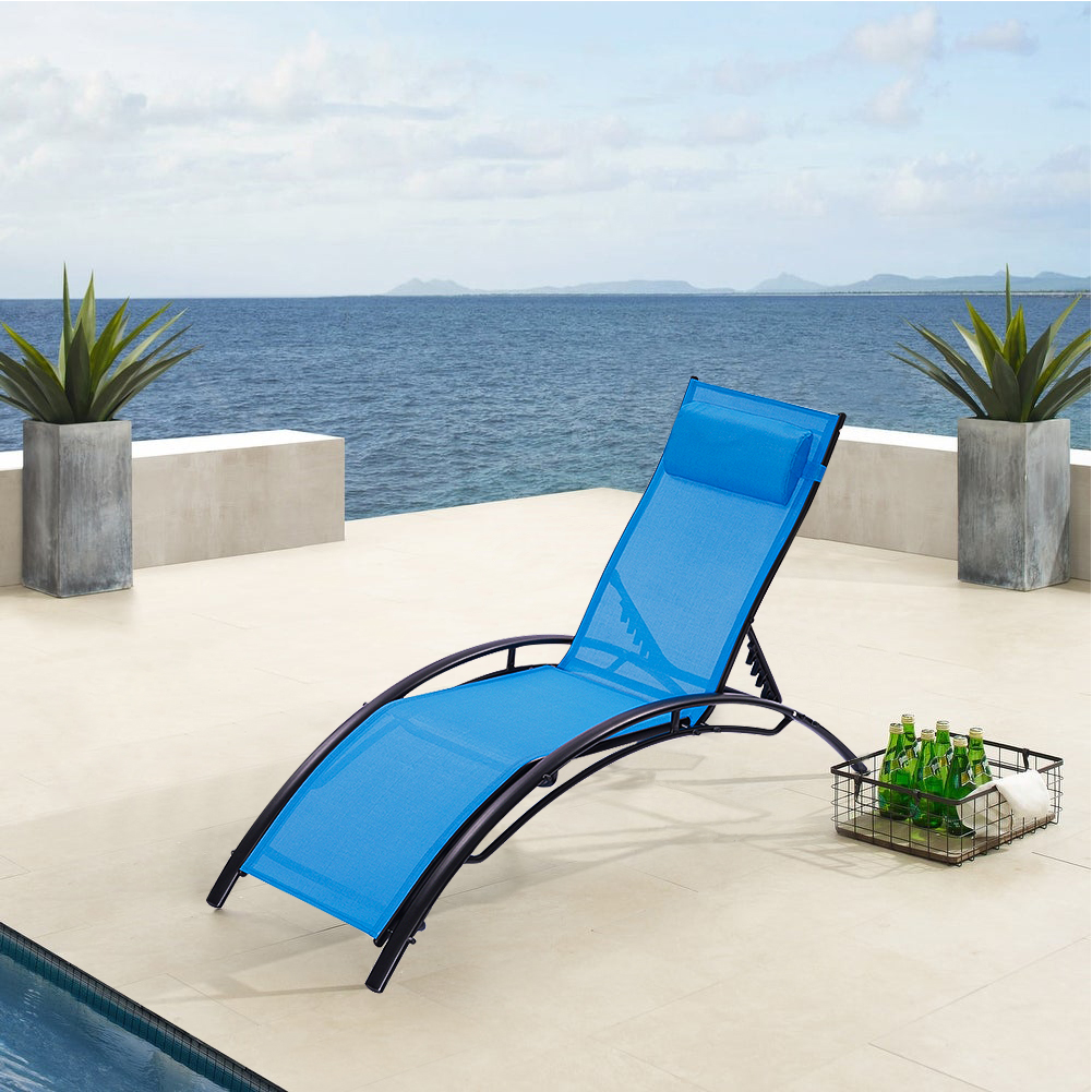 Kepooman 2PCS Set Patio Chaise Lounge Chair for Outside, Aluminum Adjustable Outdoor Pool Recliner Chair For Patio Lawn Beach Pool Side Sunbathing, Blue