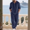 thumbnail image 5 of Gamivast Men's 2 Piece Linen Look Set Hooded Henley Shirt and Loose Pants Breathable Crinkle Outfit for Summer Beach Yoga Vacation Casual Daily Wear, 5 of 7