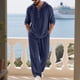 thumbnail image 5 of Ceisia Men's Loose Fit Cotton-Linen 2-Piece Set Hooded Henley Long Sleeve Shirt with Elastic Waist Wide Leg Pants Gifts, 5 of 9