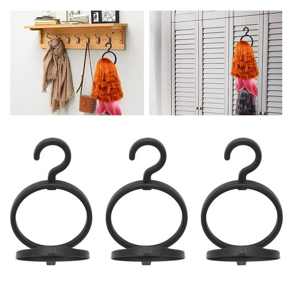 Riousery 3-Pack Hanging Wig Stand, Space-Saving Plastic Wig Display Hanger for Home & Travel - Black