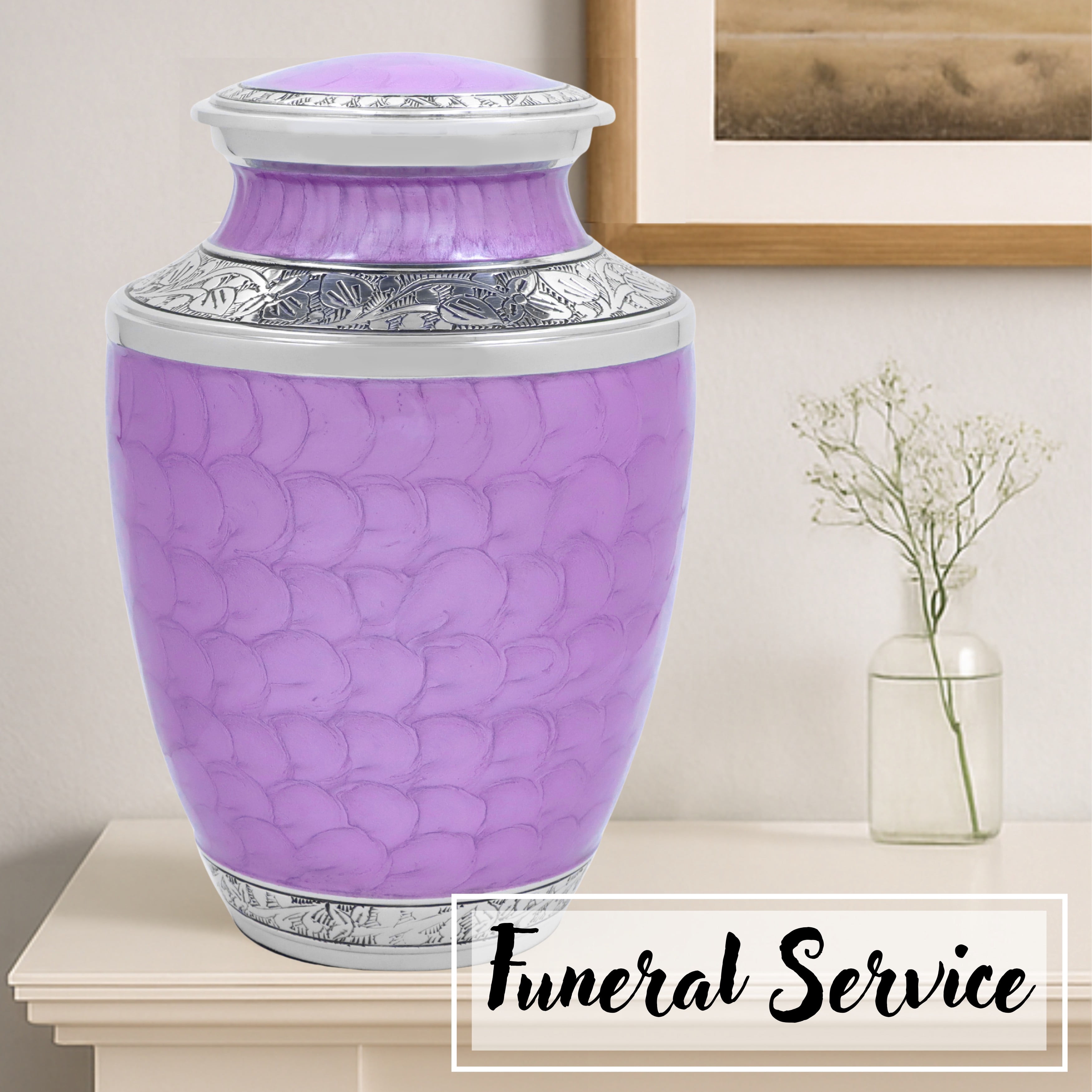 Aluminum Handcrafted Urn - Elegant Keepsake Holder for Adult Human Ashes (Lavender & Chrome)