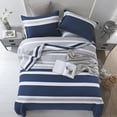 thumbnail image 3 of PANGUSHAN 100% Cotton Navy Blue Quilt King Size, King Quilt Bedding Set Quilted Bedspreads, Lightweight Reversible Striped Comforter for King Bed, All Season, Navy Blue, 3 Pieces, 3 of 9