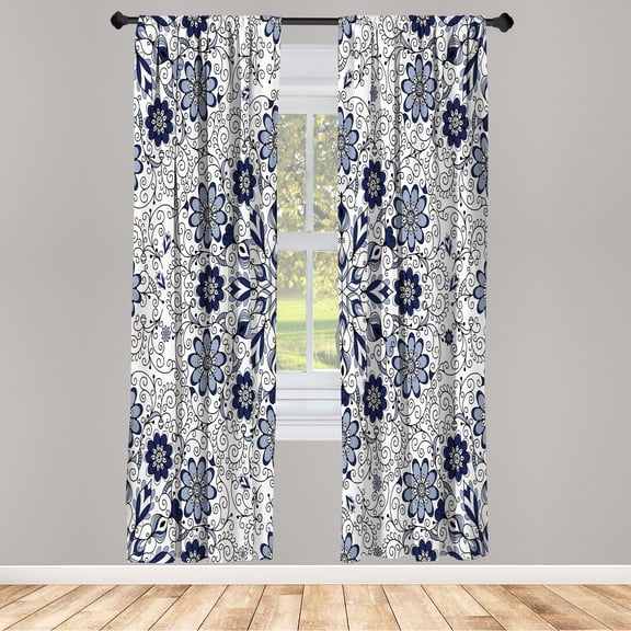 Ambesonne Ethnic Curtains, Flower Vintage Abstract Art, Pair of 28"x63", Dark Navy