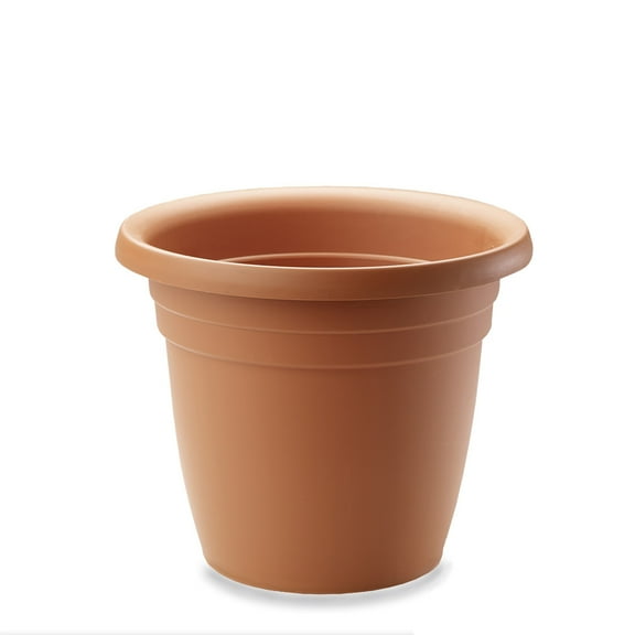 Crescent Garden In/Outdoor Emma Round Plastic Flower Pot Terracotta Colored Planter, 9 Inches