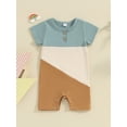 thumbnail image 3 of Caoirhny Baby Girls Boys Romper Contrast Color Buttons Short Sleeve Crew Neck Jumpsuits Summer Casual Clothes Infant Bodysuits, 3 of 10