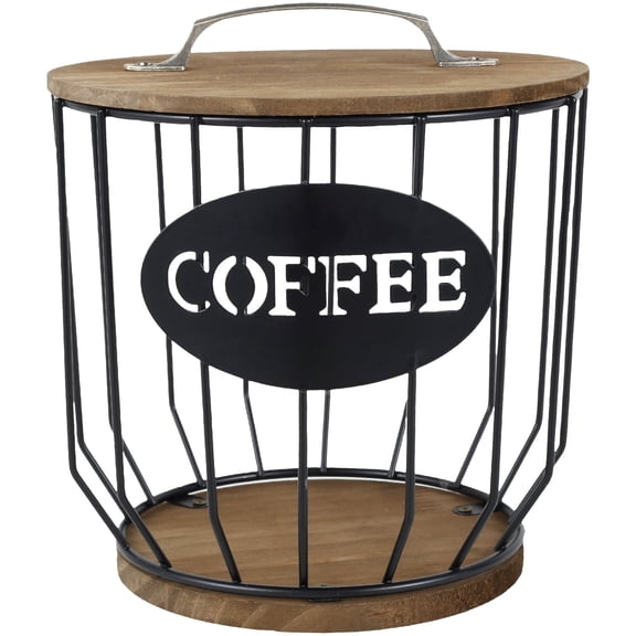 K Cup Holder Coffee Pod Holder Large Capacity Black Wire Coffee Pod Storage Organizer with Wooden Base Coffee Bar Accessories for Counter