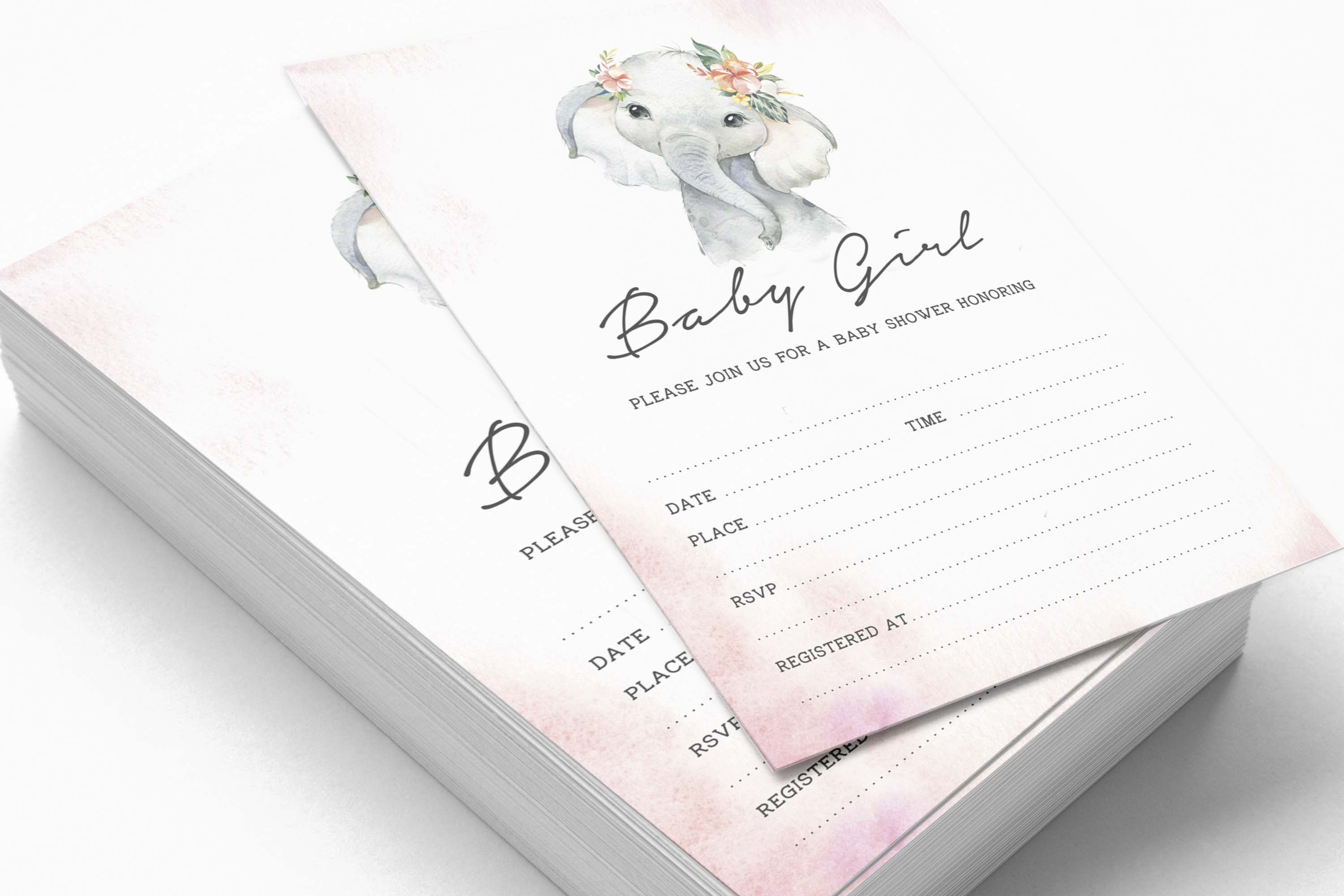 Inkdotpot Set Of 30Baby Elephant Girl Baby Shower Invitations-Diaper Raffle Tickets And Baby Shower Book Request Cards Jungle Animals Invites Its A Boy Its A Girl