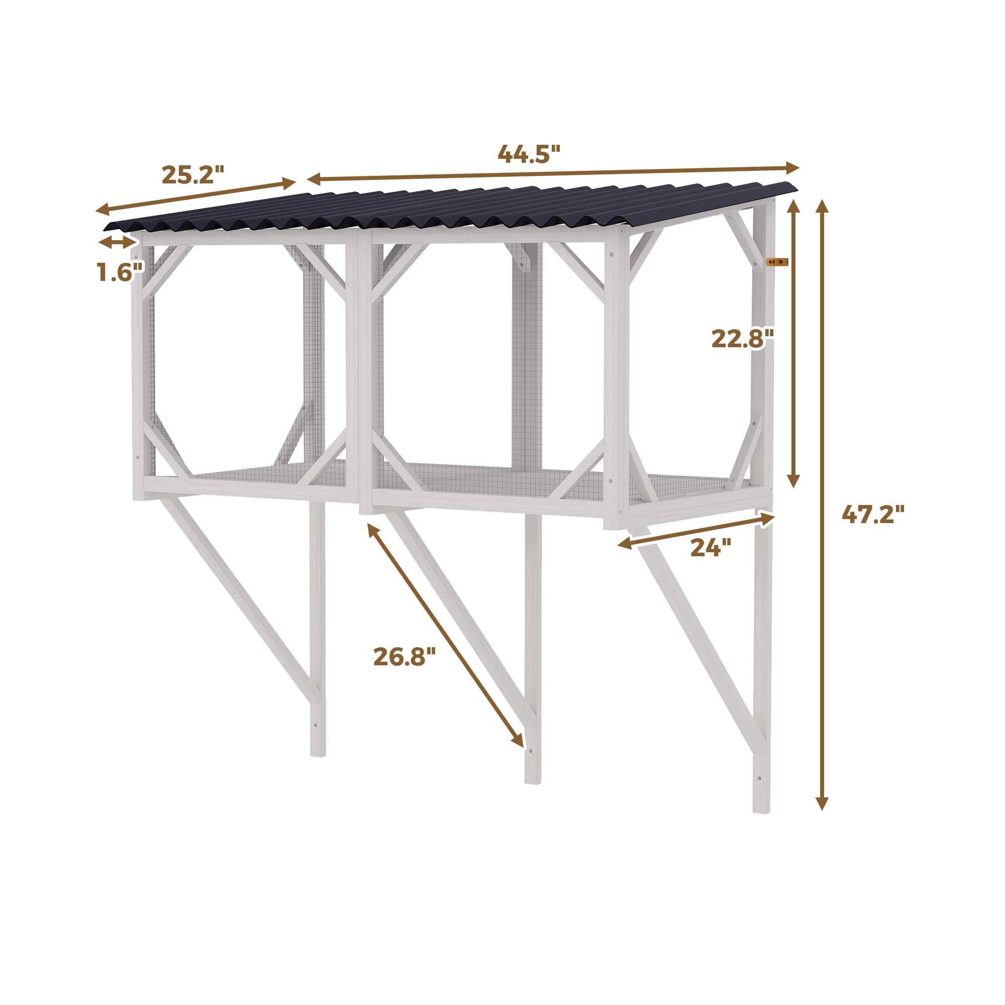 43.3" Cat Window Perch Outdoor - All-Weather Catio Enclosure with Waterproof Roof, 360° Viewing for Large Cats, White