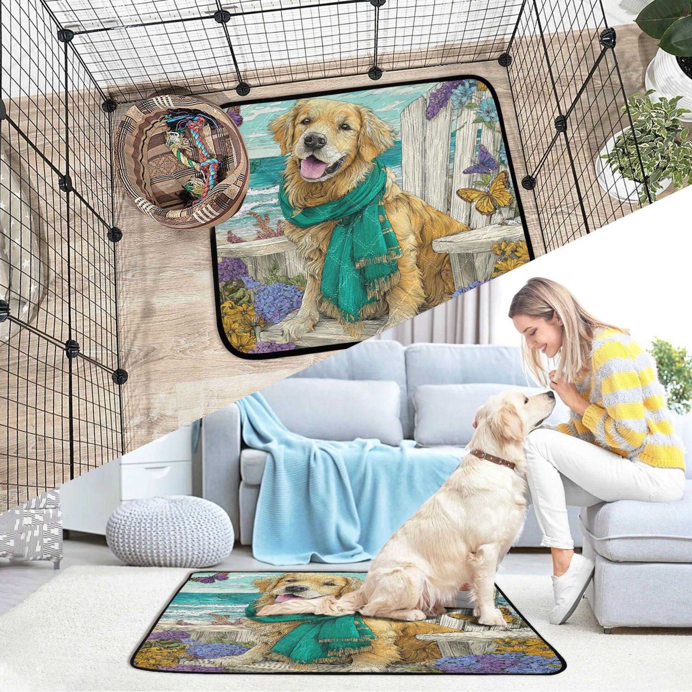 Qxltty Golden Retrievers Cat litter Pads Pet Set of 3 Diaper Mats Center Anti-leakage Layer Absorbent Soft and Comfortable