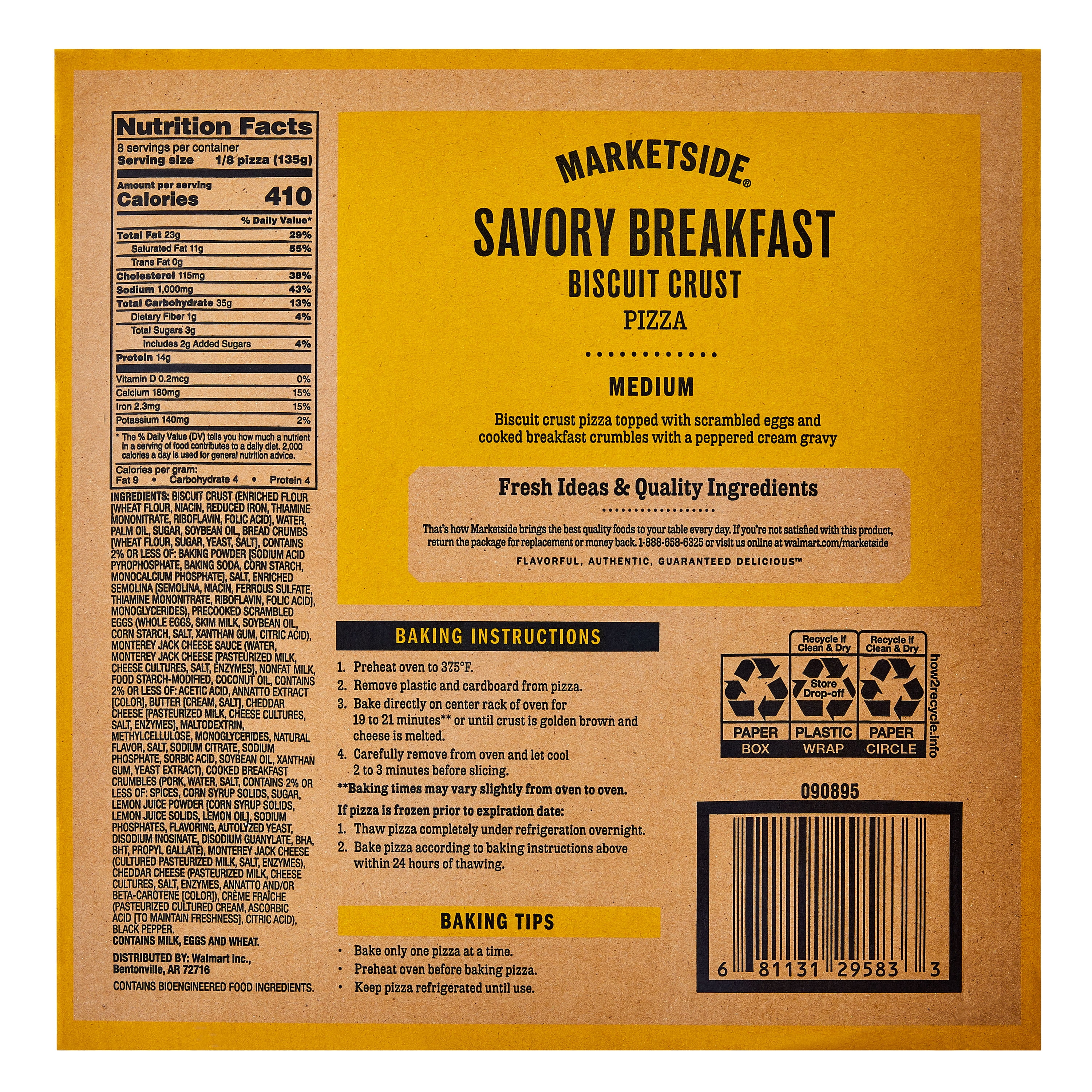 Marketside Biscuit-Crust Savory Breakfast Pizza, Medium, 38.2 oz (Fresh)