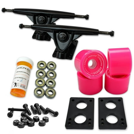LONGBOARD Skateboard TRUCKS COMBO set w/ 71mm WHEELS + 9.675  Polished / Black trucks - Pink wheels Black trucks price history on PriceWatchPro