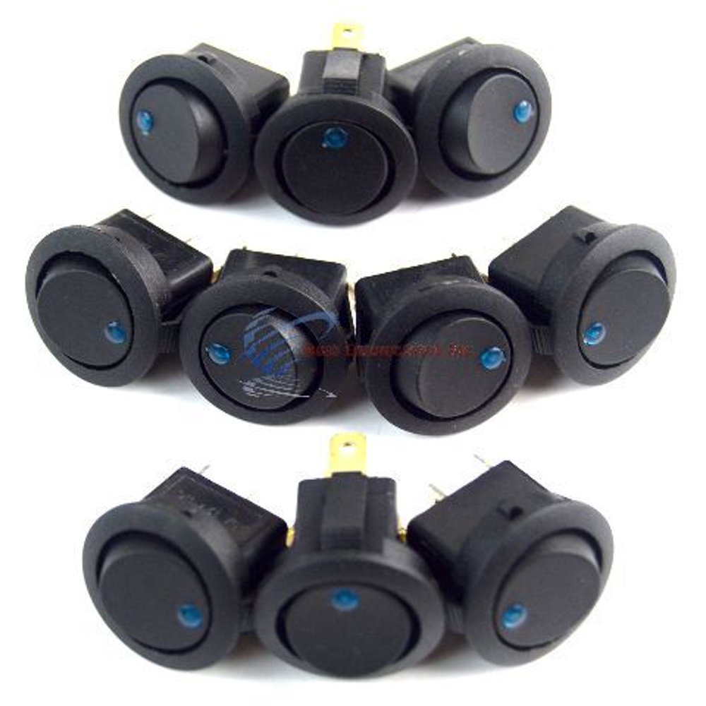 10 Pieces Blue LED Round Rocker Switch 12 Volt Car Automotive On Off