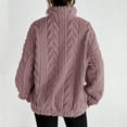 thumbnail image 4 of Fleece Quarter Zip Pullover Women Cable Knit Cozy Fuzzy Sherpa Sweater Oversized Long Sleeve Soft Half Zip Sweatshirt Purple L, 4 of 7