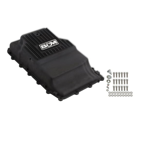 B&M Auto Trans Oil Pan 71400 Hi-Tek; For Use With 10R80/10R60 Automatic Transmission; Extra 2 Quarts Capacity; Black Anodized; Aluminum; With Magnetic Drain Plug; With Mounting Hardware