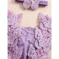 thumbnail image 5 of BemeyourBBs Newborn Baby Girls Birthday Dress Romper Princess Baptism Outfit Wedding Party Dress Lace Butterfly Fly Sleeve Mesh Skirt Hem Backless Jumpsuits Playssuit with Headband, 5 of 9