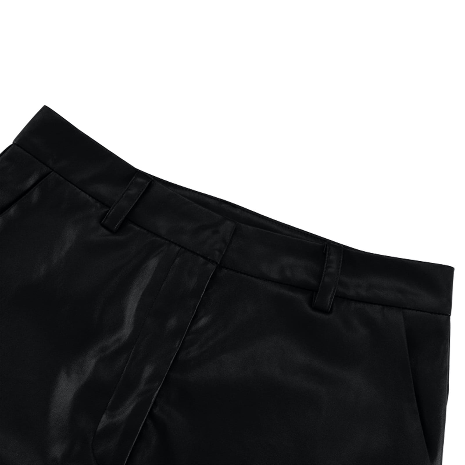 Miqool Women's Faux Leather Pants High Waisted Straight Wide Leg Stretchy Flared Leather Jeans Baggy Bell Bottom Trousers with Pockets