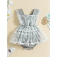 thumbnail image 4 of Yunliwuli Baby Girl Romper Dress Cute Lace Trim Flower Square Neck Sleeveless Mesh Hem Toddler Jumpsuit for Summer, 4 of 8