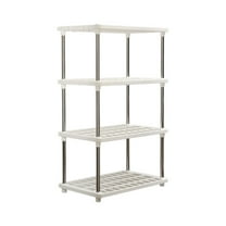 CuiLiyq 4 Tier White Plastic and Metal Freestanding Shelf Bathroom Organizer, Shelving Unit Storage Rack Organizer for Home, Garage, Basement, Shed and Laundry Room (31.4" x 15.7" x 8.6", White)