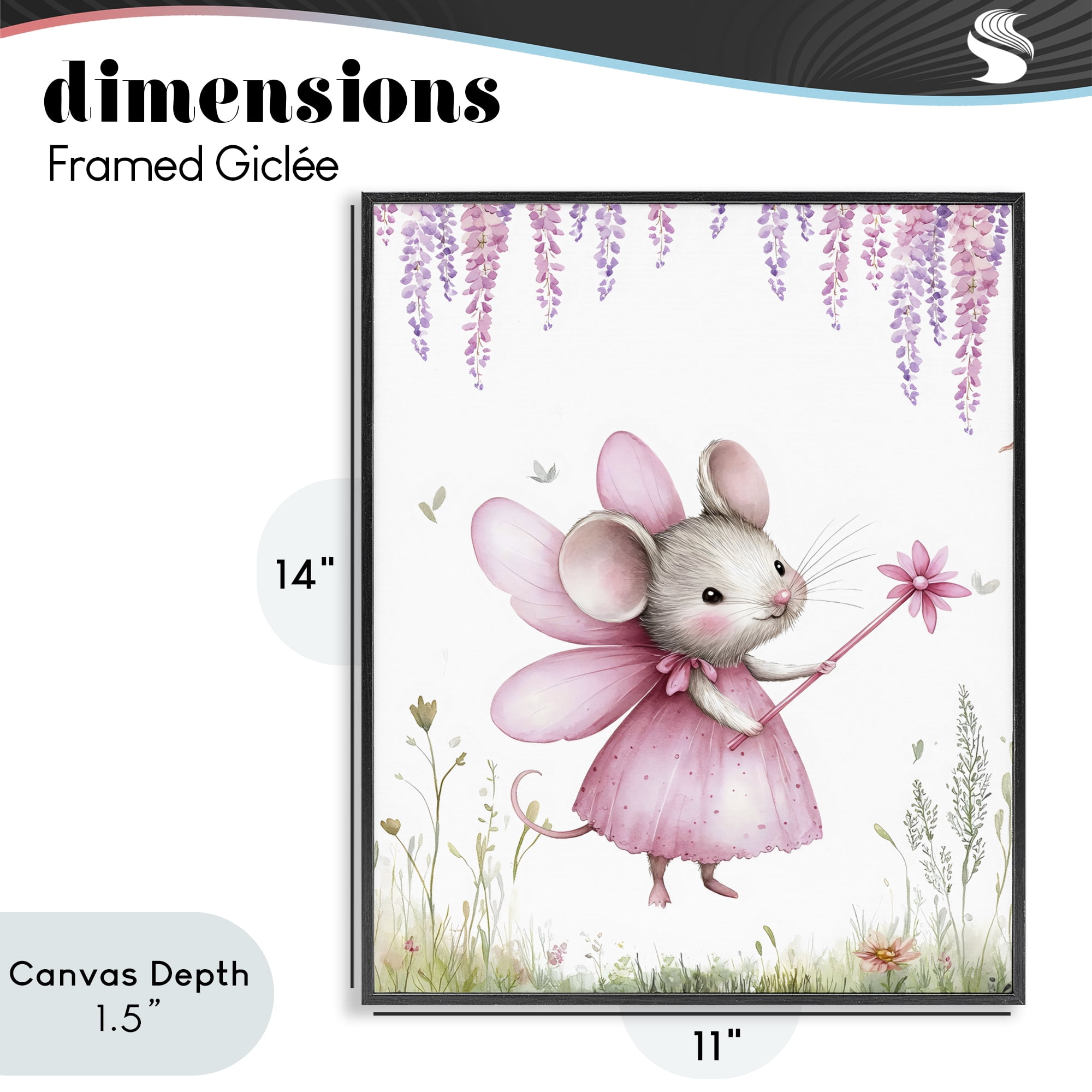 Stupell Industries Woodland Mouse Forest Fairy Black Framed Giclee Art, design by LSR Design Studio