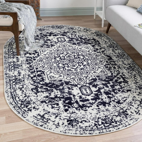 Unique Loom Richmond Collection Area Rug - Medallion (5' 1" x 8' Oval Blue/Ivory)