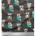 thumbnail image 1 of Soimoi Gray Georgette Viscose Fabric Owl Tribal Printed Fabric 1 Yard 42 Inch Wide, 1 of 3