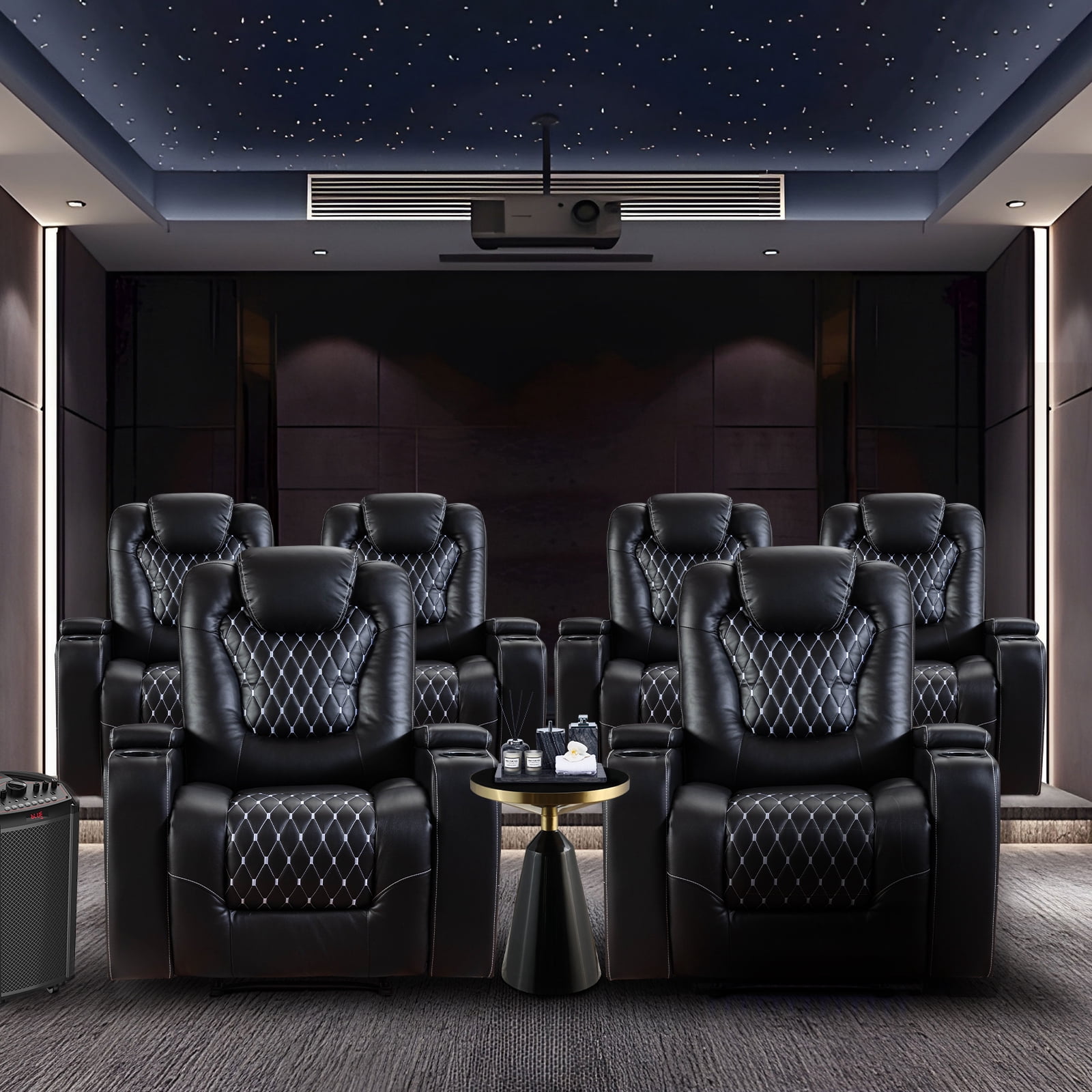 Bonzy Home Double Power Sofa Recliner, Home Theater Seating Living Room Chair, Electric Seats - Black