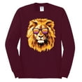 thumbnail image 2 of Lion With Sunglasses Animal Lover Mens Long Sleeve Shirt, Maroon, Small, 2 of 3
