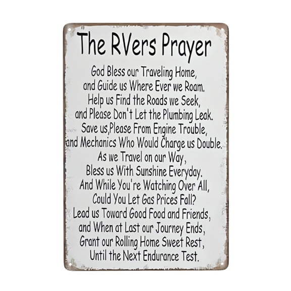 Camping Decor Funny Tin Sign Rustic Rvers Prayer RV Camper Metal Wall Art for Kitchen Garden Bathroom Farm Coffee 8x12 Inch