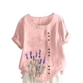 thumbnail image 3 of Babcutegg Womens Blouses Crew Neck Graphic Tee Short Sleeve Lightweight with Button Tops for Women Pink Size 5XL, 3 of 6