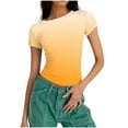 thumbnail image 6 of cocolona Summer Crop Tops for Women Short Sleeve Crew Neck Slim T-shirts Fashion Casual Gradient Color Blouses Basic Tees, 6 of 7