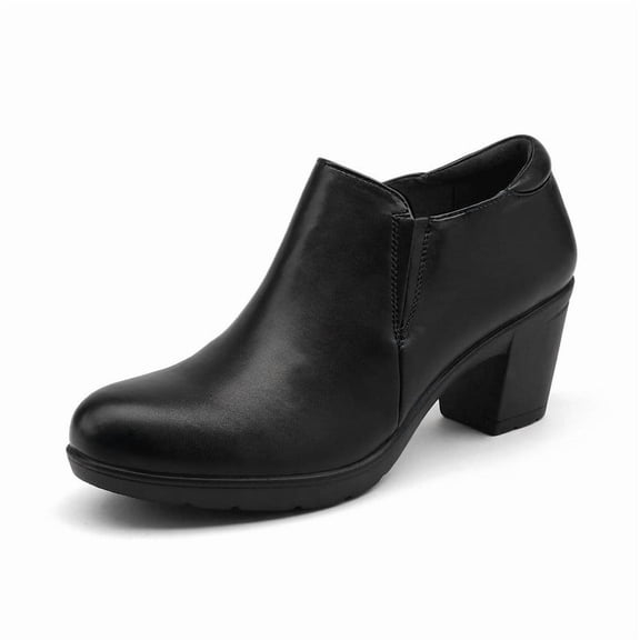 Pennysue Women's Ankle Boots Black Pumps Chunky Heel Round Toe Slip On Work Booties 9M