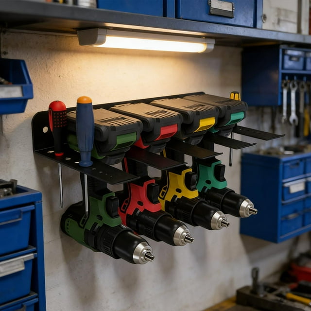 Colaxi Support de Perceuse Électrique Organisateur d'Outils Électriques Montage Mural Multifonctionnel Facile à Installer Rangement Utilitaire pour Abri