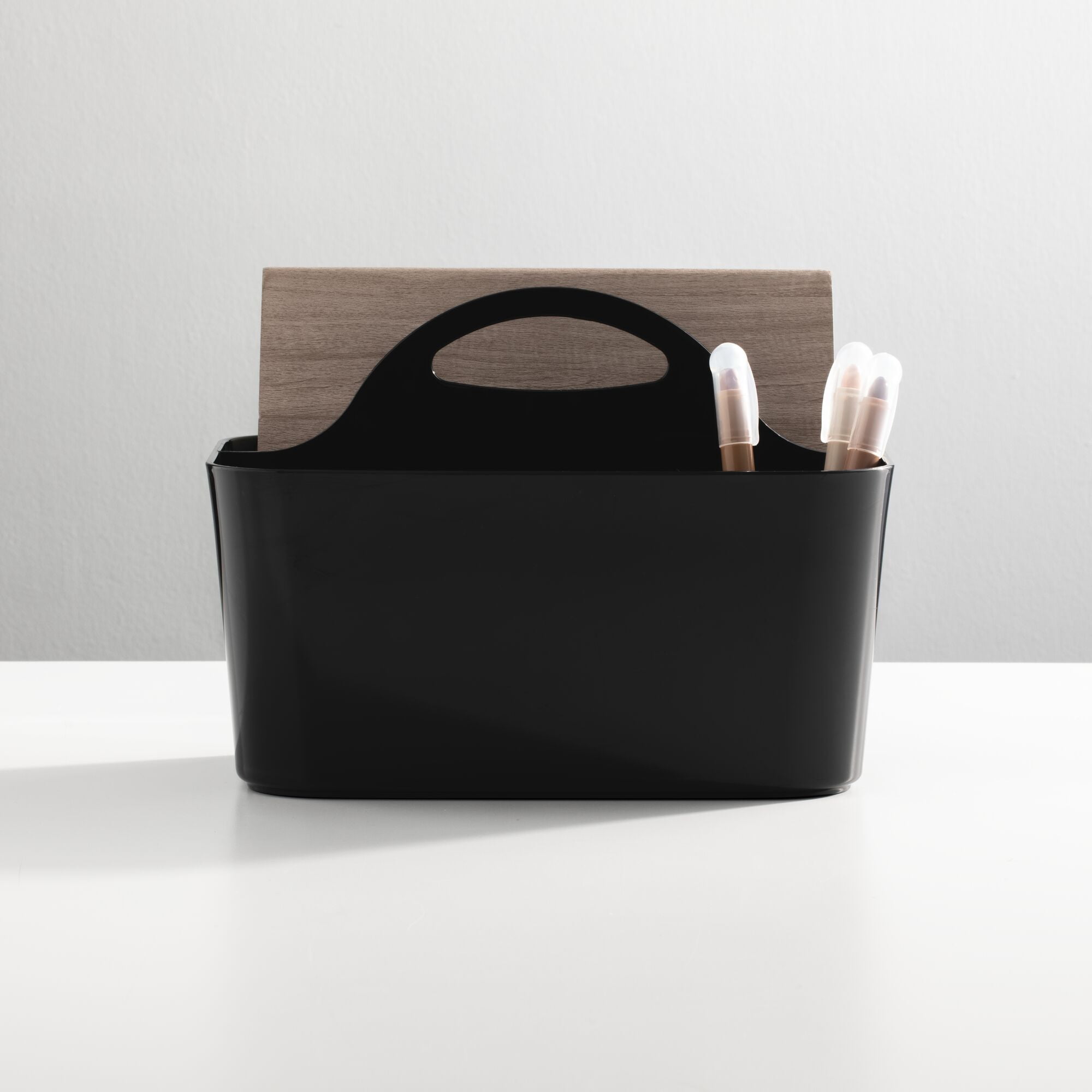 mDesign Small Plastic Caddy Tote for Desktop Office Supplies, 4 Pack, Black