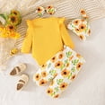 thumbnail image 3 of HWJAD Little Miss Newborn Baby Girl Clothes Infant Outfits Romper Floral Fall Outfit Sunflower Pant Hat Headband Sets, 3 of 8