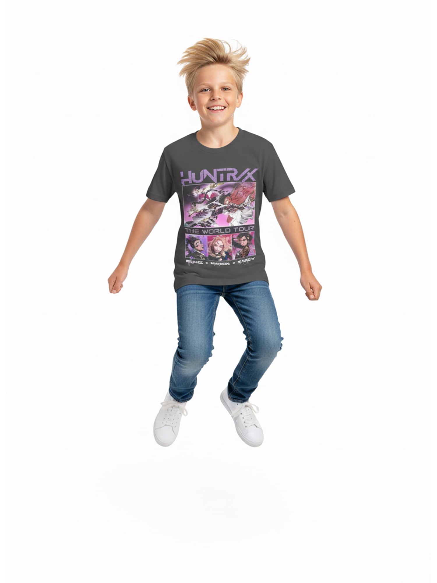 Kpop Demon Hunters Boys' Graphic Tee with Short Sleeves, Huntrix Trio, Sizes 4-18