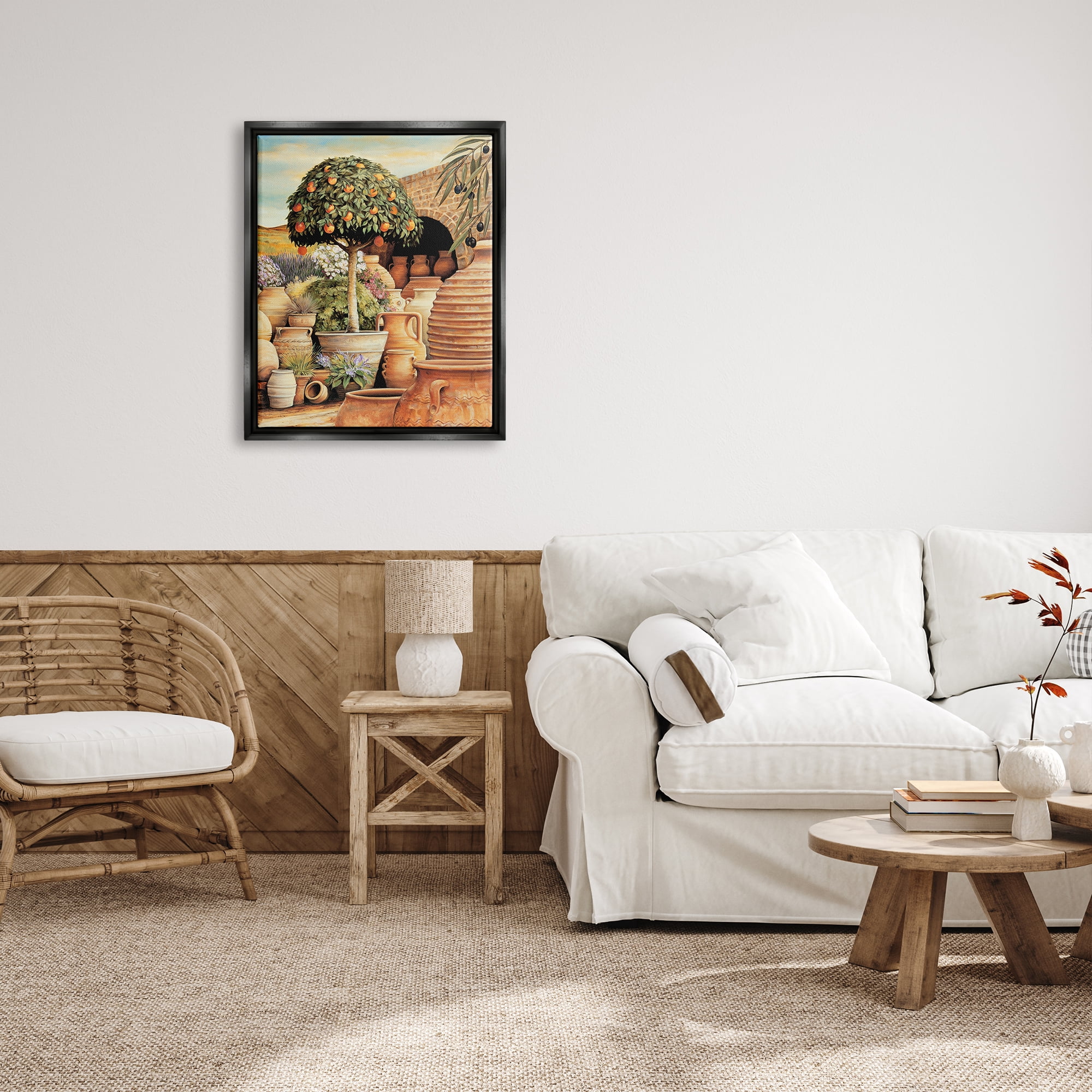 Stupell Industries Orange Tree & Pottery Scene Nature Painting Black Floater Framed Art Print Wall Art, 25 x 31