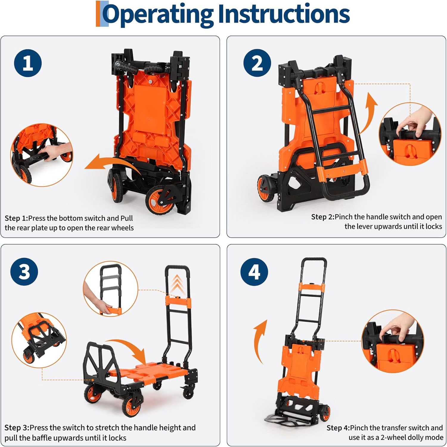 2-in-1 Folding Hand Truck with Foldable Basket, Convertible Folding Hand Cart with Telescoping Handle, Wheels and Bungee Cord, Portable Dolly Cart for Luggage, Moving, Office