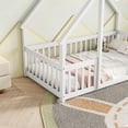 thumbnail image 4 of Miniyam Wood Twin Size Floor Bed with House-Shaped Design & Guardrails for Toddler, White, 4 of 7