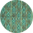 thumbnail image 1 of Ahgly Company Machine Washable Indoor Round Oriental Turquoise Blue Traditional Area Rugs, 6' Round, 1 of 4