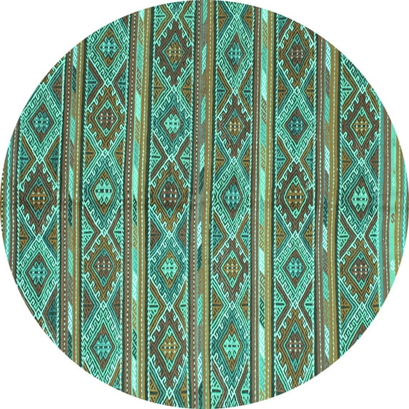 Ahgly Company Machine Washable Indoor Round Oriental Turquoise Blue Traditional Area Rugs, 6' Round