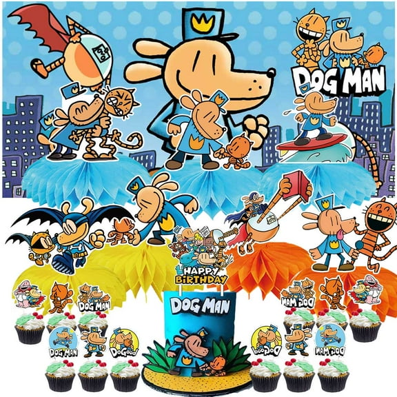 Dog Man Party Decorations Decor Supplies Honeycomb Centerpieces Table Toppers Cake Toppers for Birthday Photo Props