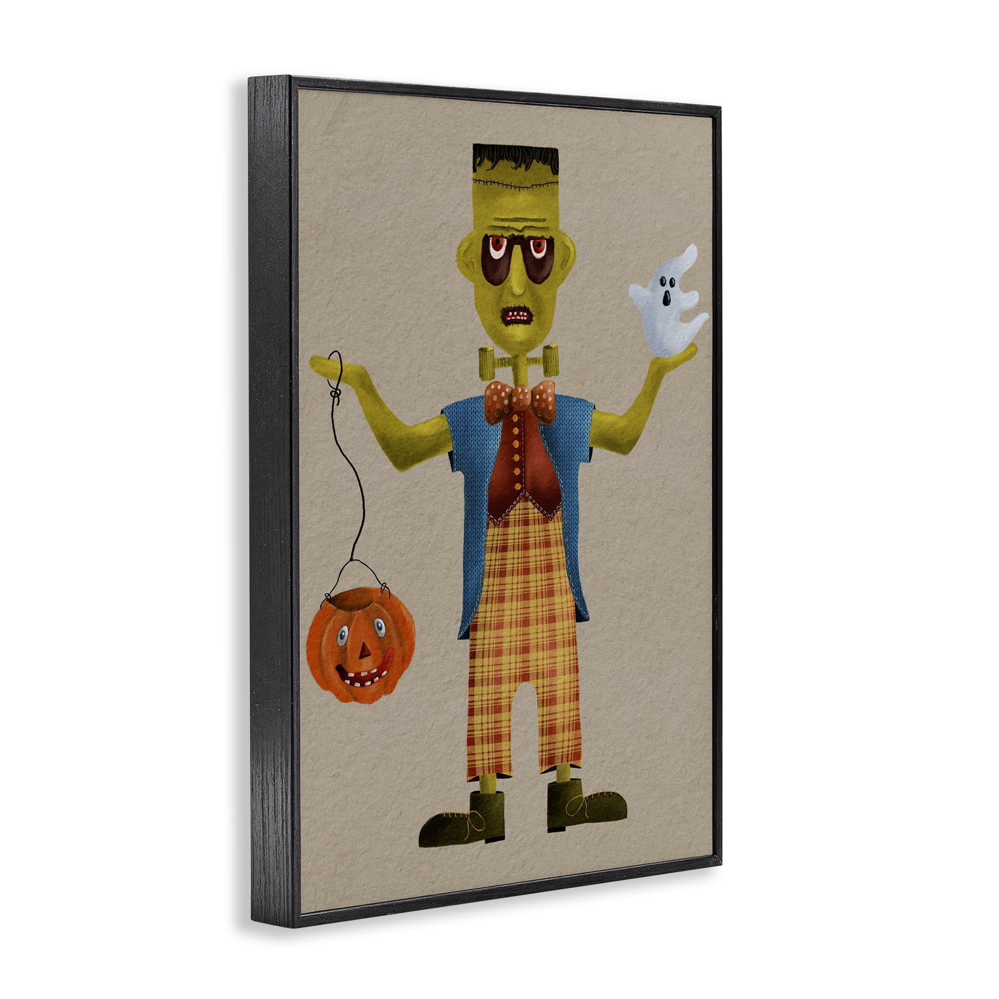 Stupell Industries Halloween Monster & Ghost Holiday Painting Black Framed Art Print Wall Art, 12 x 18