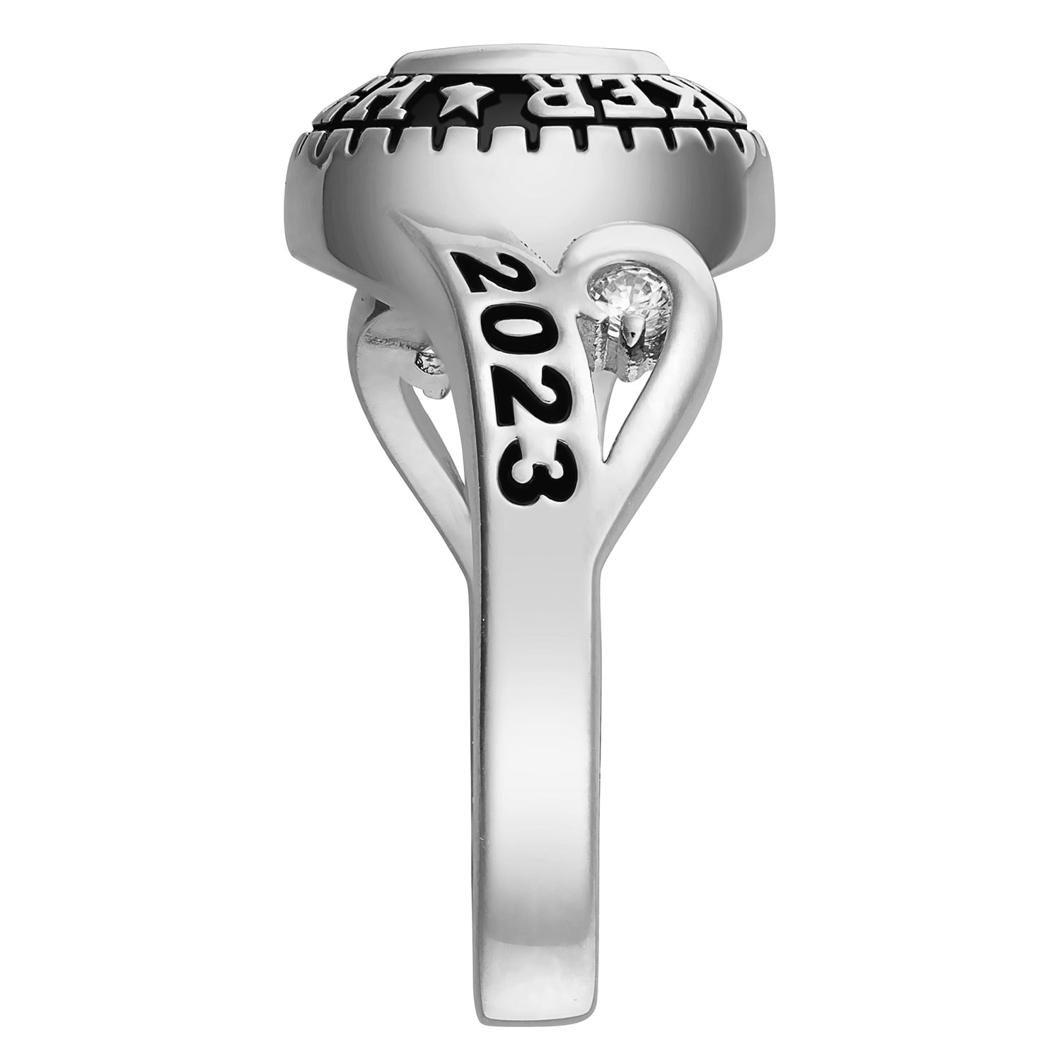 Order Now for 2025 Graduation, Freestyle Women's Silver Cubic CZ Scroll Bypass Birthstone Class Ring, Personalized, High School or College Graduation