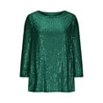 thumbnail image 4 of 3/4 Length Sleeve Womens Tops Sevevn Fashion Women's Pullover Shirt With Sequins And Casual Round Neck 3/4 Sleeve, 4 of 6